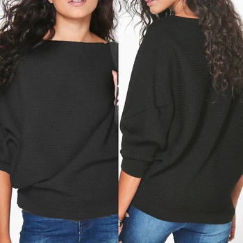 

Women O-Neck Pullover Jumper Bat Sleeve Thread Loose Knit Long Sleeve