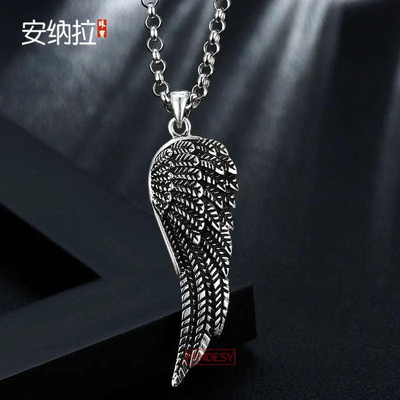 

Anna Pull Pure Silver 99 Men Pendant Retro Thai Silver Wing Necklace Feather Angel Wings Cool Cool Pendant