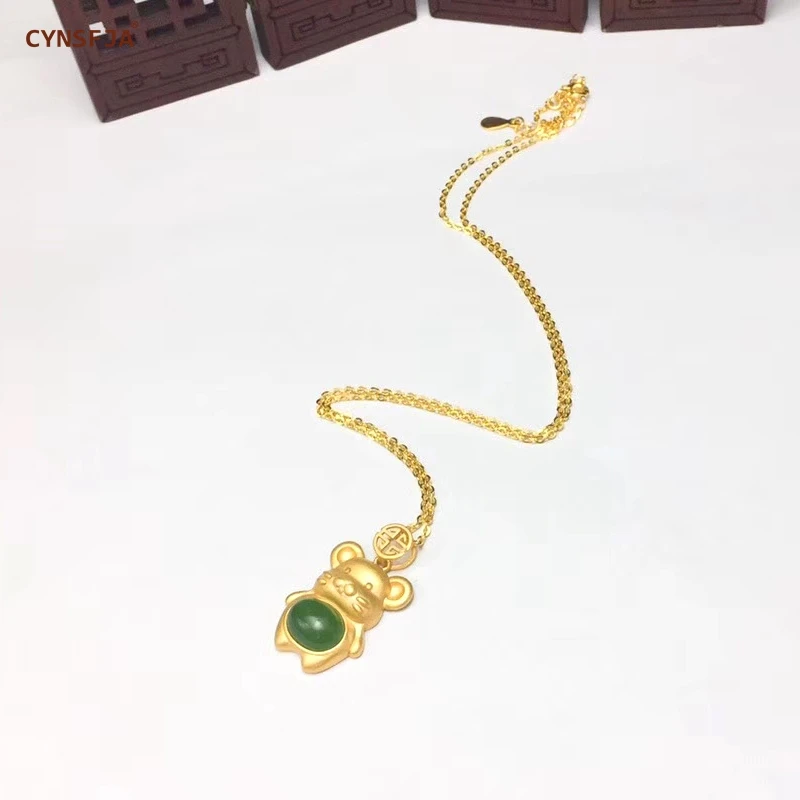 CYNSFJA Реал Certified(Hetian) нефрита Jade Jasper 925 пробы серебряные ювелирные изделия амулеты Мышь зеленый нефритовый кулон лучшие подарки