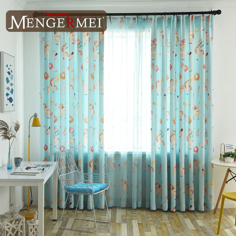 

MENGERMEI Unicorn Curtains Blackout Livingroom Children Curtains For Living Room Bedroom Kid Children Shading Tulle Curtains