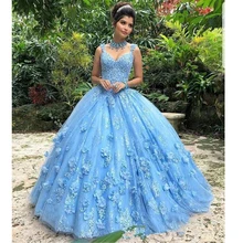 Настоящее Голубое Бальное платье, платья для выпускного вечера, кружевные аппликации, тюль, длина до пола, 16 платьев, vestidos de novia Quincea