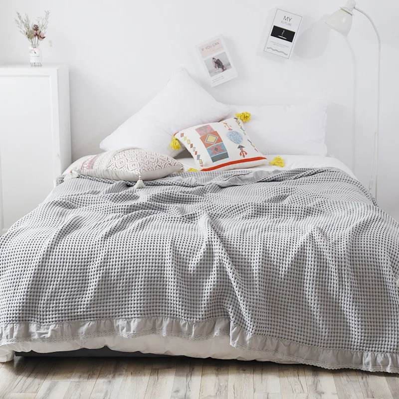 Japanese Kids Bed Quilt Waffle Cotton Children Cot Crib Quilts Bedcover Lace Bedspread Coverlet Sofa Blanket for Babies Infants