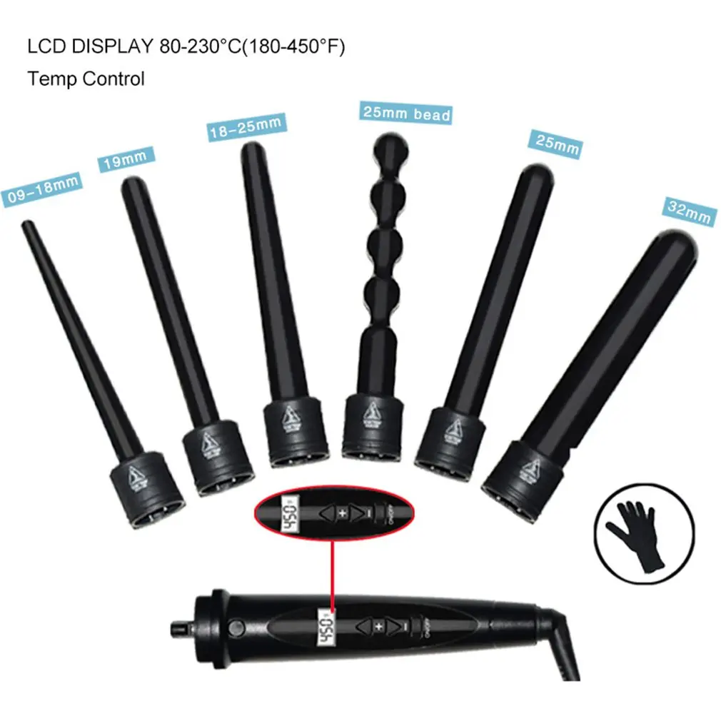 

LCD Liquid Crystal Display 6 In 1 Change Tube Hair Curler Multi-function Hair Curler Portfolio Tools