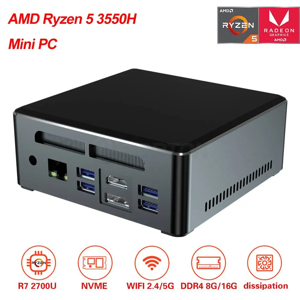 Mini PC AMD Ryzen 5 3550H MN35 Mini PC Vega 8 gráficos de juegos 16GB DDR4 512GB SSD NVME de escritorio Mini computadora Windows 10 HD 4K