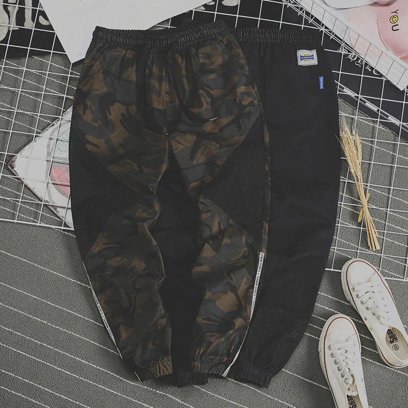 

2020 Spring Main Push Large Size Hong Kong Style Pose Cowboy Patchwork Webbing Casual Pants Hk40 M-5