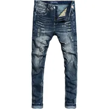 Italian Vintage Fashion Men Jeans Retro Black Blue Ripped Jeans Destroyed Baggy Pants Streetwear Designer Hip Hop Jeans Men