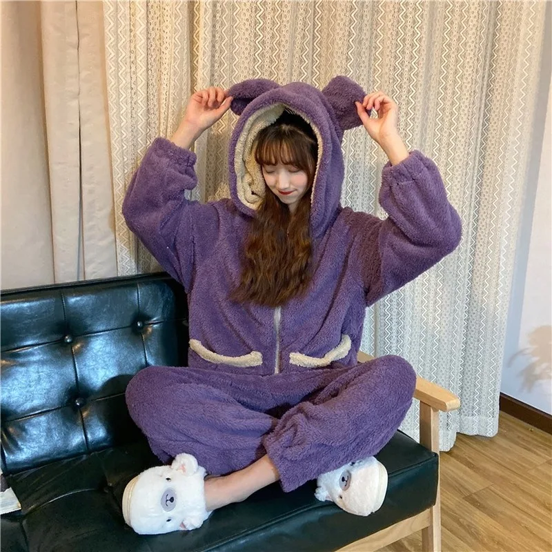 

2020 New Autumn and Winter Onesie Women Girlfriends Cute Hooded Nightgown Sweet Romper
