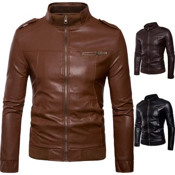 

men's leather fashion collar slimmed men's jacket PU leather jackets faux leather jacket men mens faux sheepskin coat