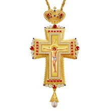 Cross-Necklace Orthodox Jewelry Crafts Zircons Crystals Greek Crucifix Religious Pectoral