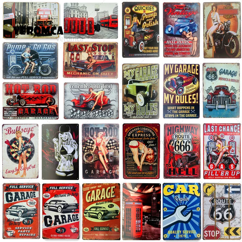 

Pin Up Lady Route 66 Vintage Tin Signs Garage Art Wall Decoration House Cafe Bar Sexy Lady metal Craft Decoraction