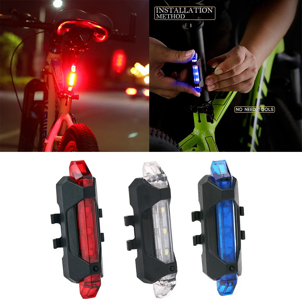 Bike Rear Light Tail Lamp USB Rechargeable LED Bicycle Warning Safety Waterproof 