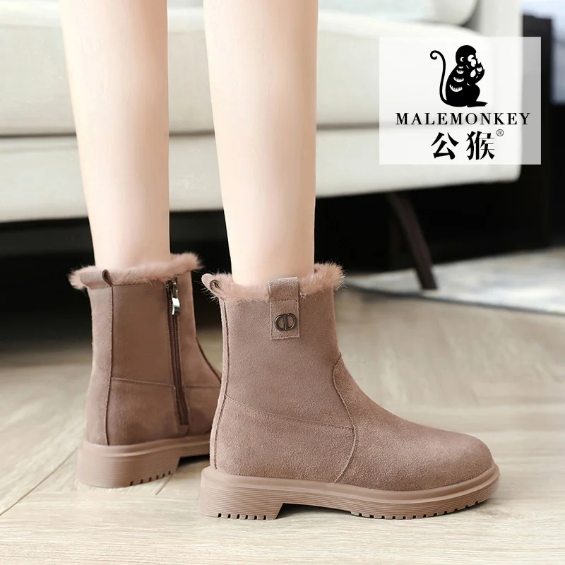 

2020 Snow Boots Women's Winter Wild Korean Short Tube Short Boots Flat Autumn Botas Mujer Female Comfortable Black 043321