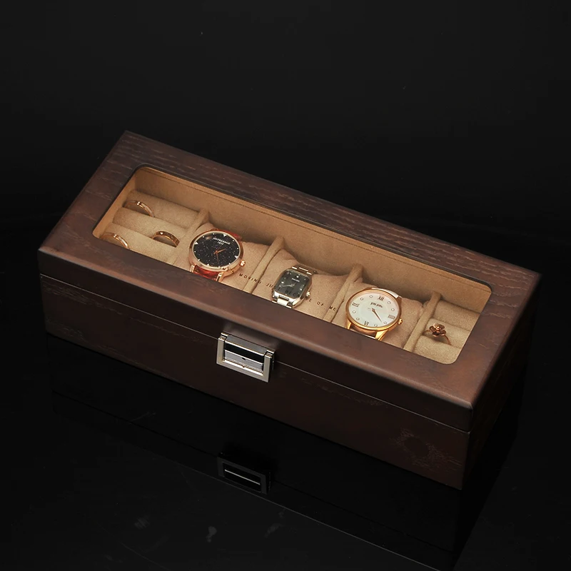 

Luxury Wood Jewelry Box Jewelry Organizer Multifunction Ring 3-Grids Watch Storage Box 3-slots Watch Organizer Box Glass Lid