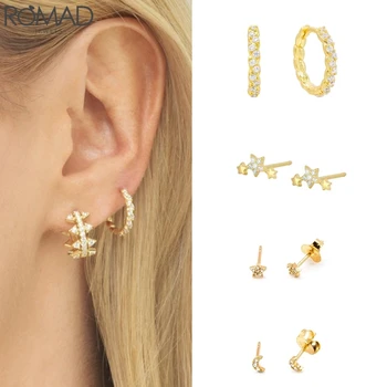 

Romad Fashion S925 Sterling Silver Earrings Stud Circle Zircon Earrings Star Moon Earrings For Female Gifts