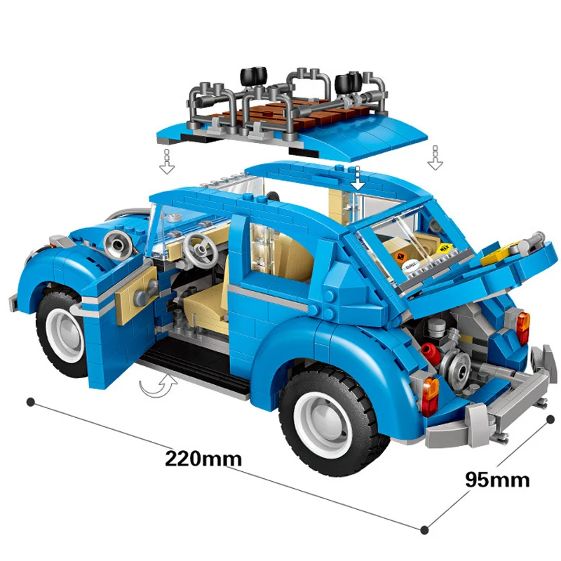Мини-строительные блоки 1392 шт. серия Creator 1114 классический VW автомобиль Жук Ретро гоночный автомобиль 2 в 1 MOC игрушки для детей Подарки