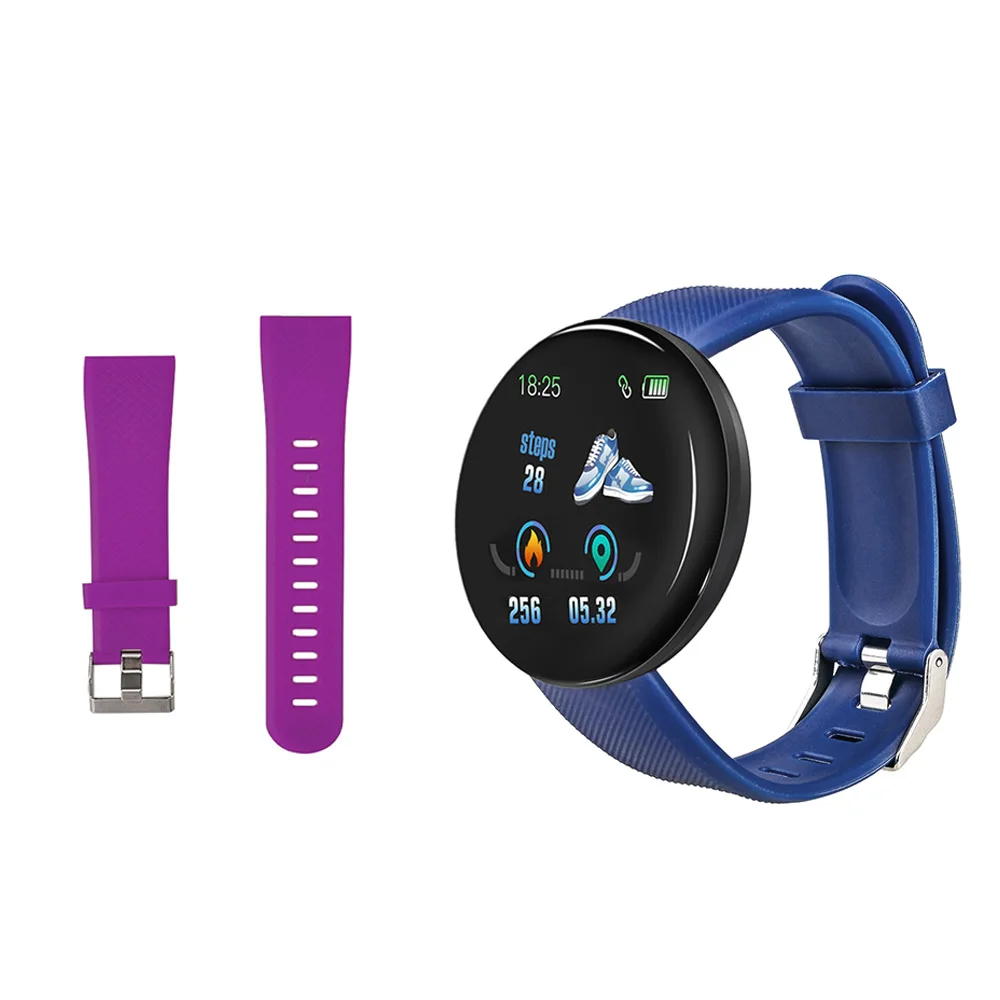 D18 Bluetooth Smart Wristband Blood Pressure Heart Rate Measurement Smart Bracelet Sport Tracker Smart Watch D13 Smartwatch - Цвет: Blue N Purple strap