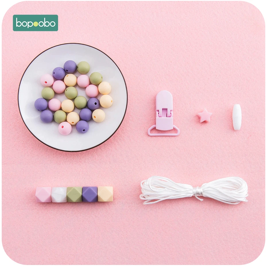 

Bopoobo DIY Silicone Beads Set Food Grade Silicone Teethers Hexagon beads Rope Sensory Chewable Crafts Accessories Baby Teether