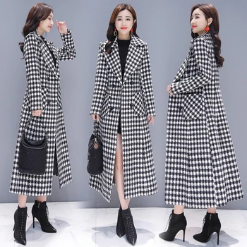 

Winter Wool Coat Women 2020 New Korean Fashion Plus size Double-breasted Slim Lattice Woolen coat Elegant Ladies Overcoat 3XL