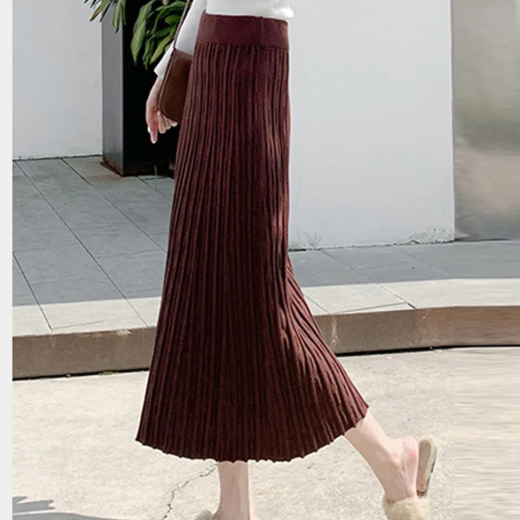 JAYCOSIN, женская вязаная юбка, Зимняя мода, женская элегантная однотонная плиссированная юбка, длинная юбка, корейский стиль, элегантная женская 114