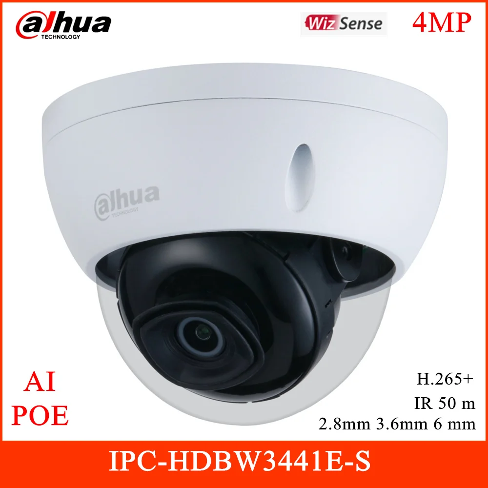 IP-камера Dahua WizSense 4 МП POE с поворотом на IPC-HDBW3441E-S градусов фиксированным фокусным