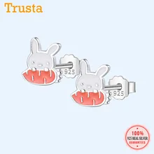 Trusta, 925 пробы, серебряные модные серьги-гвоздики с милым Кроликом, подарок на день рождения для школьниц, подростков, детей, DS1535