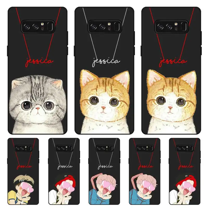 Cat Custom Name DIY Black Soft TPU Silicone Case Cover For Samsung Galaxy Note 3 4 5 8 9 10 Plus M10 M20 M30 Grand Prime |