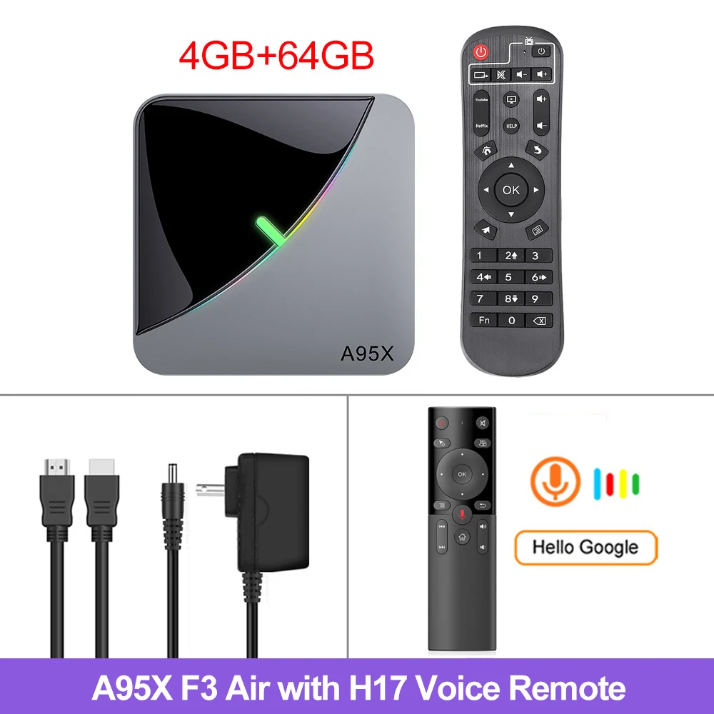 ТВ-приставка VONTAR A95X F3 Air 8K RGB светильник Android 9,0 Amlogic S905X3 4 Гб 64 Гб двойной Wifi 4K 60fps Netflix Youtube Smart tv A95X Air - Цвет: 4G 64G H17 voice RC