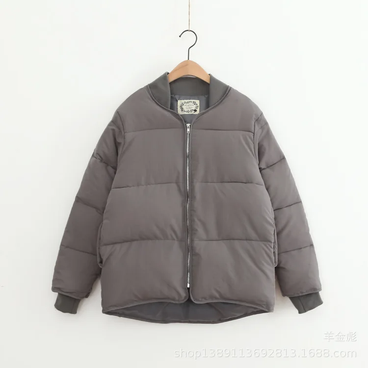 

18 Autumn And Winter New Style Casual Simple Korean-style Solid Color Stand Collar Loose-Fit Padded down Coat Cotton Overcoat Wo