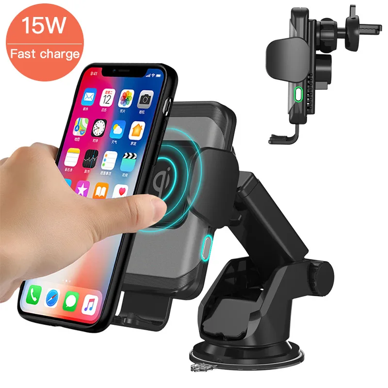 

15W Automatic Clamping Wireless Car Charger for iPhone for Samsung Fast Wireless Car Charger with Phone Holder Quick Charge