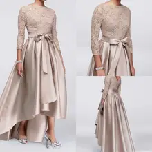 Elegant Kakhi Lace Mother of the Bride Dresses Plus Size A Line High Back Low Front with Bow Knot Formal Women Prom Dress