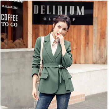 

Spring Women Fashion New None Button Office Lady Suit Casual Slim Jacket Coat with belt