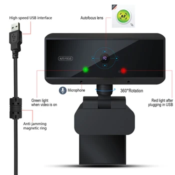 

USB 360 Degrees Web Camera 1080P HD Auto Focus Computer Camera Webcams Built-In Sound-Absorbing Microphone For Video Conference