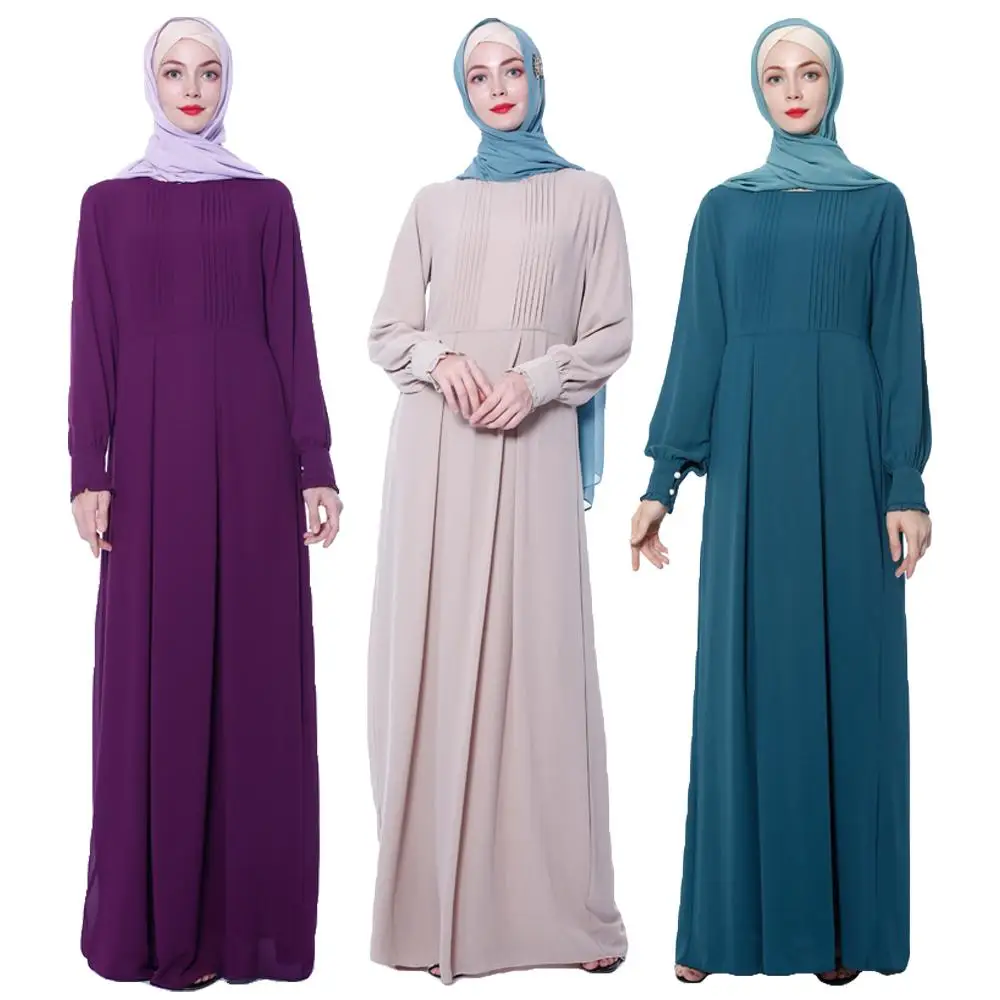 

Dubai Abaya Women Muslim Long Sleeve Dress Islamic Maxi Party Robe Plain Kaftan Casual Arab Turkish Clothing Ramadan Middle East