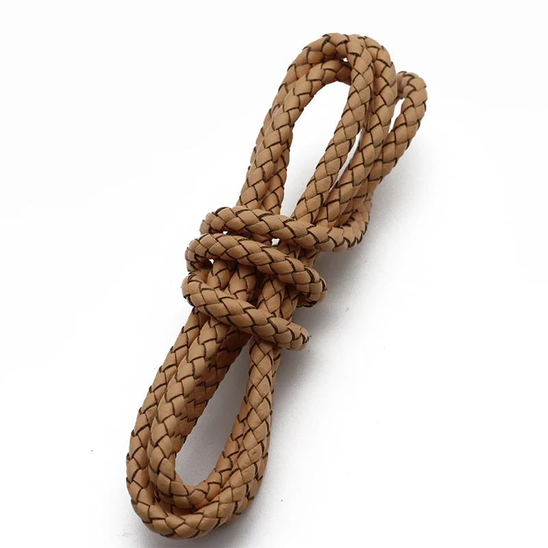 Khaki 1 м/лот 3/4/5/6 мм круглый плетеный шнур из натуральной кожи Винтаж черный Кофе из коровьей кожи Шнуры Веревки для браслет ювелирных изделий - Цвет: Khaki