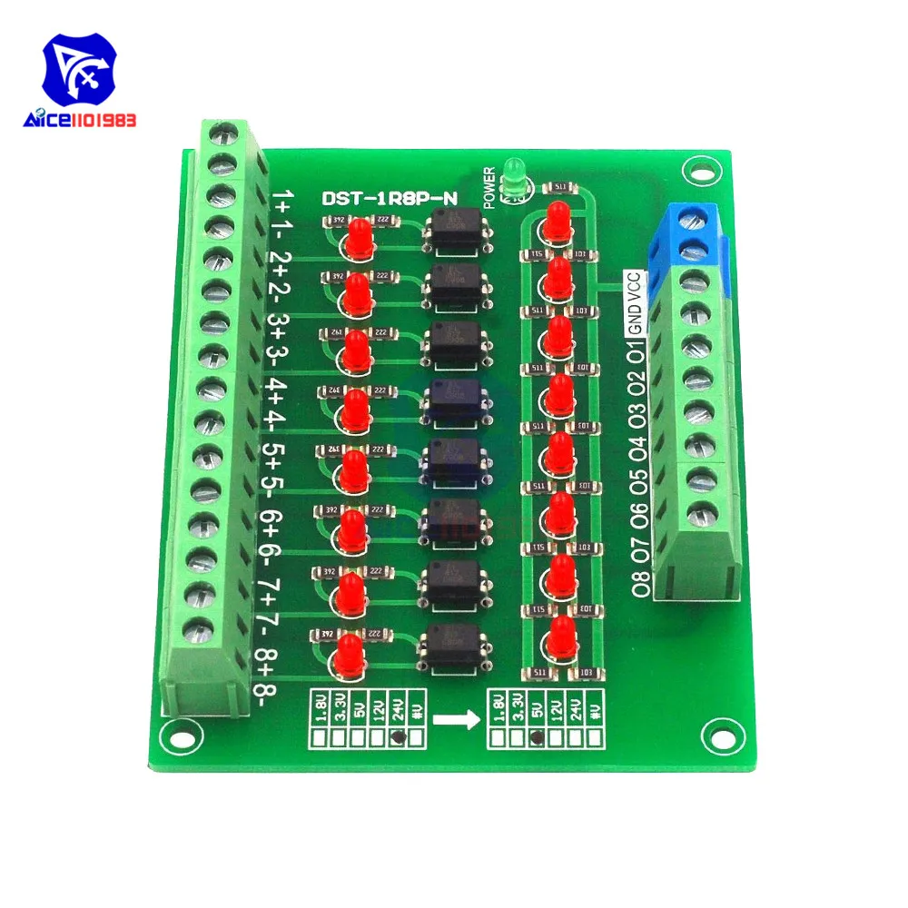 Diymore DST-1R8P-N 8 канальная оптопара 24 В до 5 В изоляционный модуль ПЛК уровень сигнала преобразователь напряжения для Arduino