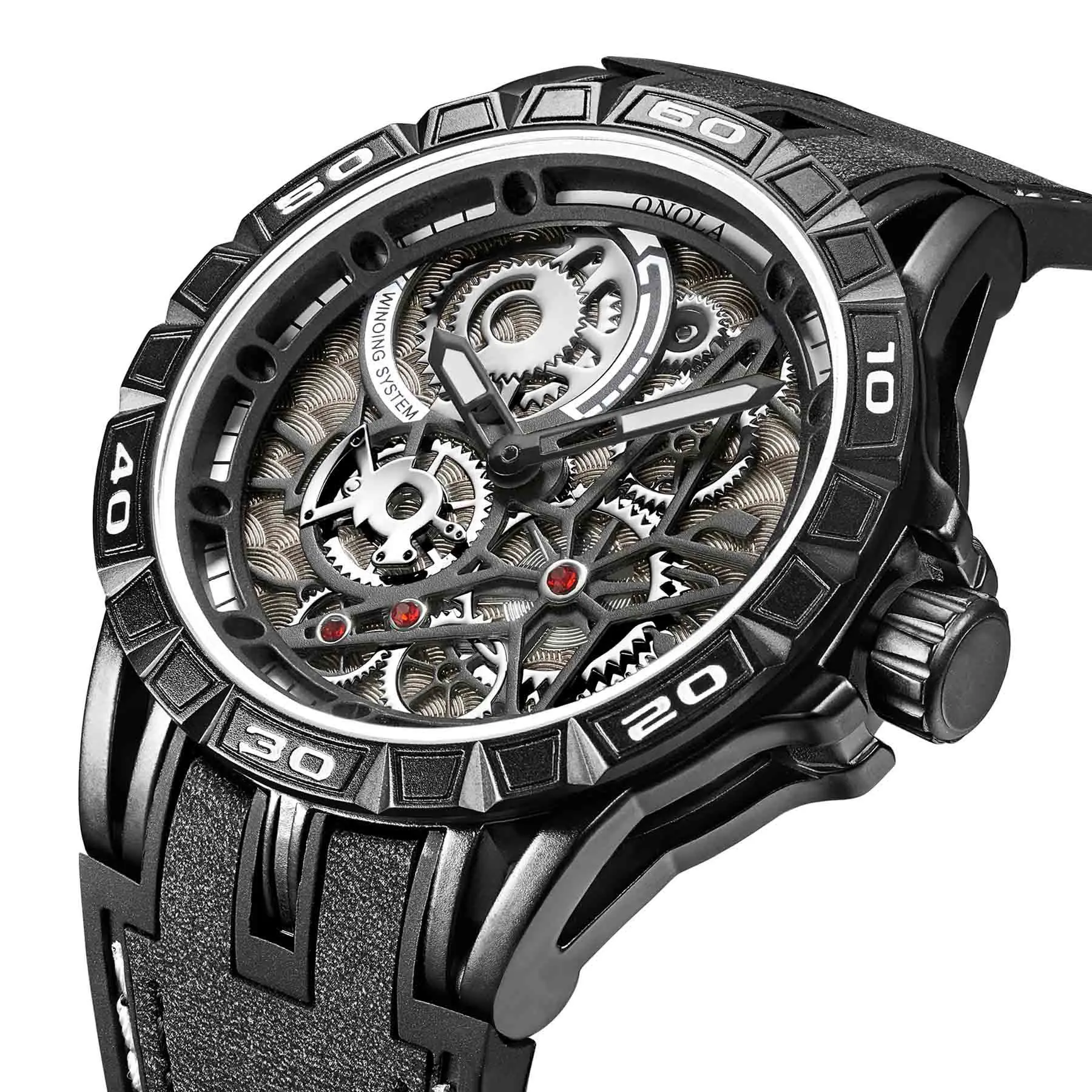 

ONOLA Fashion Classic Unique Design Imitated Mechanical Sports Men's Watch Waterproof Japan Movement Quartz Black military Watch