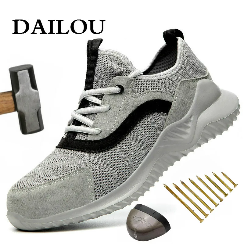 DAILOU-zapatos de seguridad para hombre, botas de trabajo transpirables, a prueba de perforaciones, con punta de acero, antigolpes, ligeras y transpirables, antiestáticas