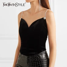 TWOTWINSTYLE черный жилет с вырезом на спине для женщин Лоскутная Алмазная майка Жилеты женские винтажная Осенняя модная новая одежда