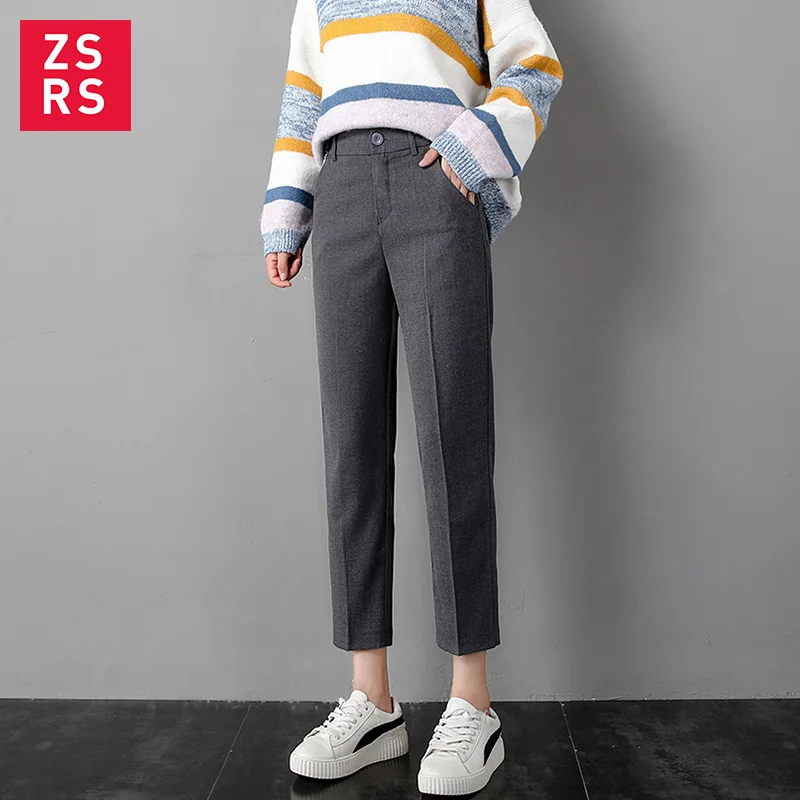 

ZSRS Grey suit pants women's loose straight tube autumn 2019 new student casual radish pants women's casual pants