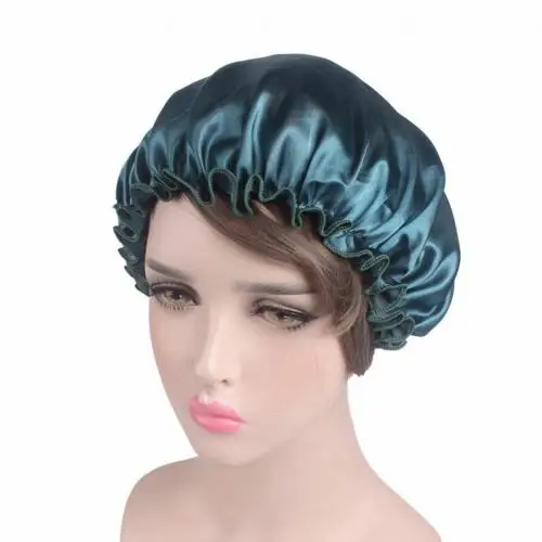 Peacock Blue Сплошной цвет мягкий атласный Чепчик для сна широкополая Ночная шапка для сна Уход за волосами унисекс шапка эластичная шапка - Цвет: Peacock Blue