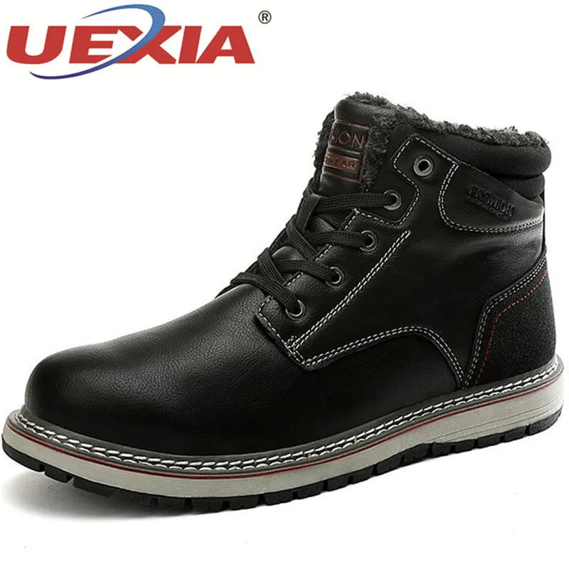 

UEXIA New Handmade Flats Motorcycle Cashmere Keep Warm Men Shoes Winter Ankle Riding Boots Snow Men's Outdoor Sport Size 40-47