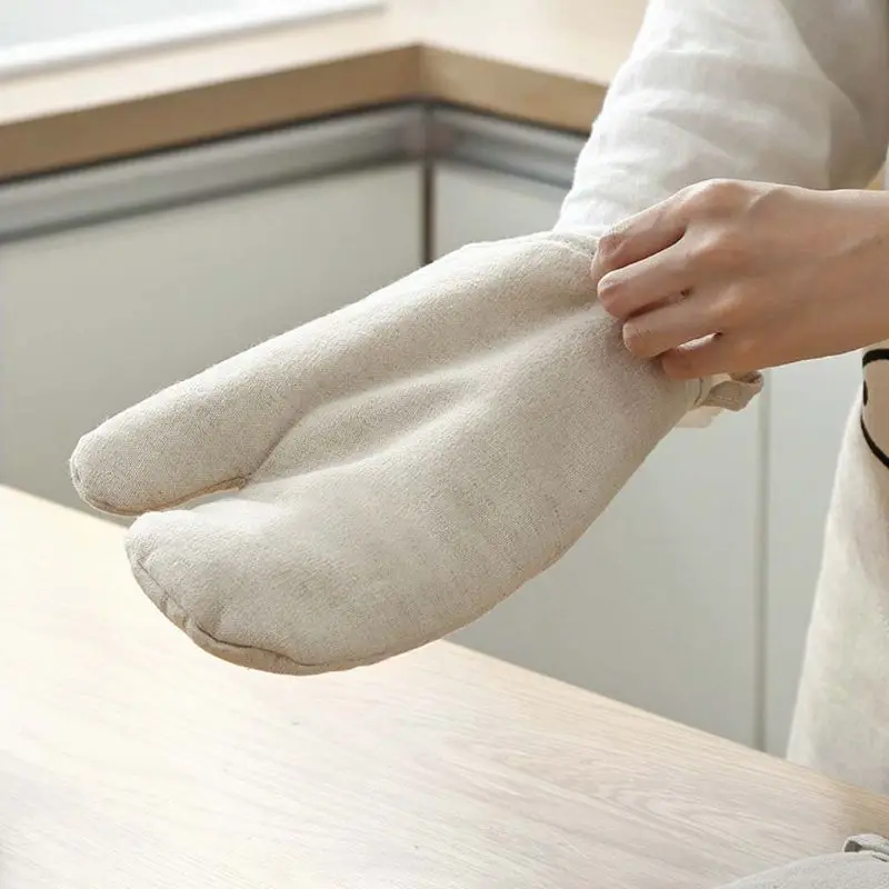 Solid Color Heat Resistant Glove Cotton Linen Fashion Nordic Kitchen Cooking Microwave Gloves Baking BBQ Potholders Oven Mitts kitchen gloves cotton pot holders