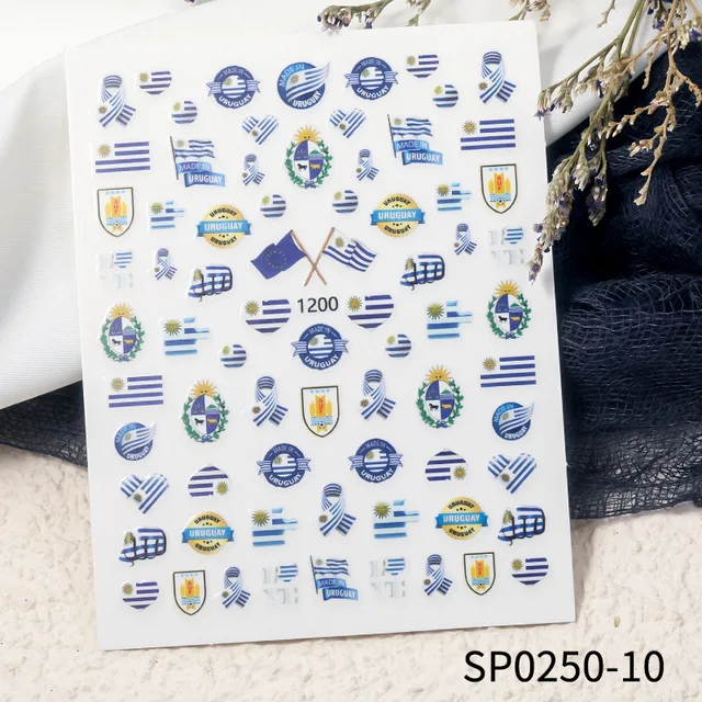 Fashion Adhesive World Cup Football Nail Decal Brazil Argentina Flag Nail Art Sticker 3D Manicure Decoration Accessories7.8x10cm SP0250-10