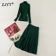 

Elegant Lady 2022 New Year Party Dress Sets Female Autumn Winter Turtleneck Sweater Knitted Suits with Skirts 2 Piece Outfit