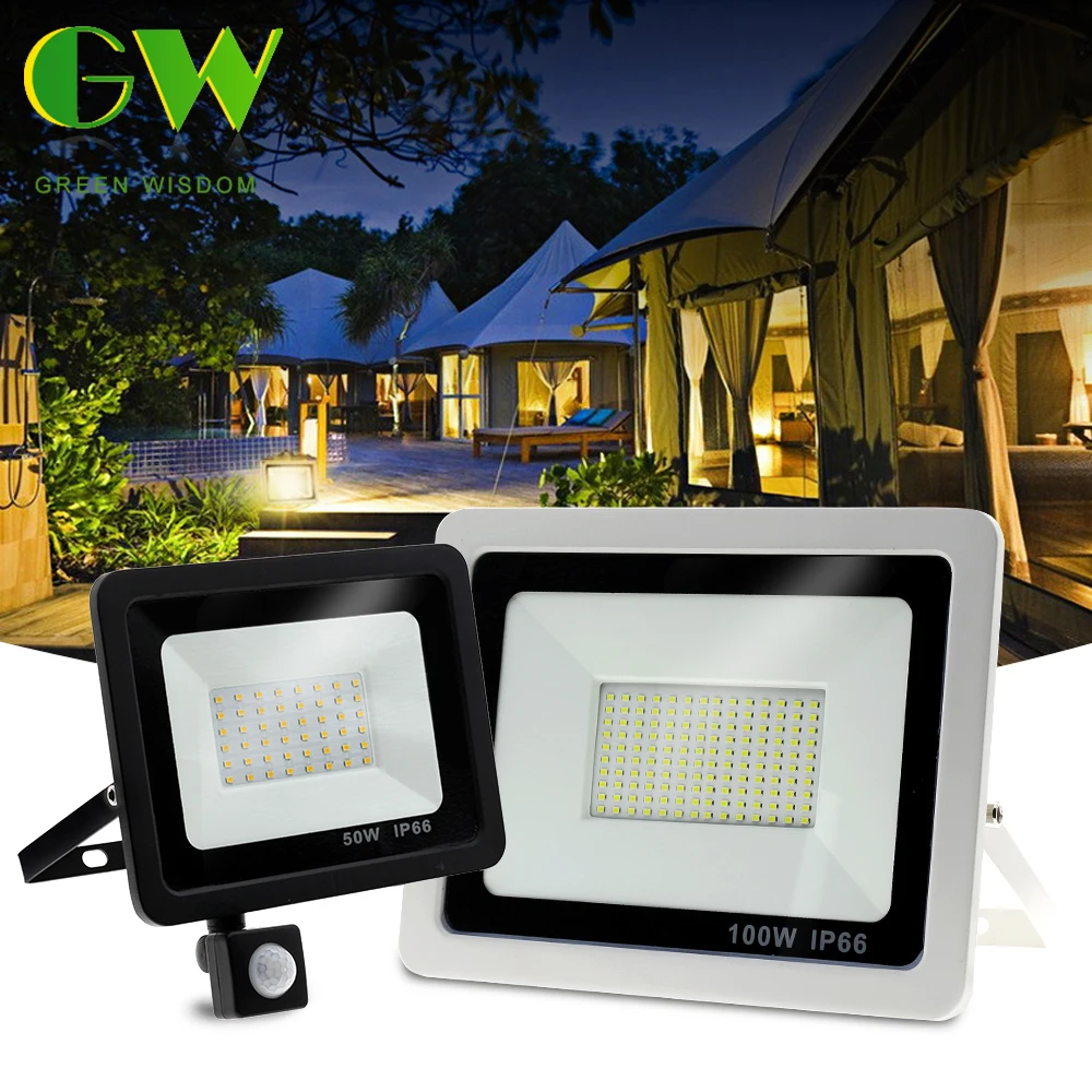 LED Floodlight PIR Motion Sensor 10/30/50/100W Security Spot Light Lamp White 