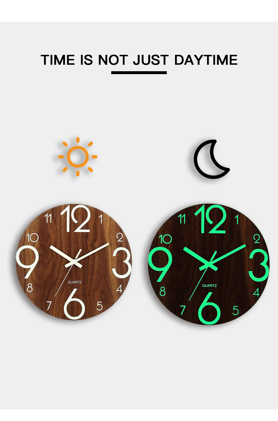 Wooden Wall Clock Luminous Number Hanging Clocks Quiet Dark Glowing Wall Clocks Modern Watches Decoration For Living Room