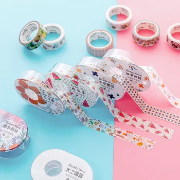 

1 Pcs Cute 1.5cm Wide Japanese Style Transparent Masking Washi Tapes with Tape Dispenser Cutter Set DIY Student Stationery