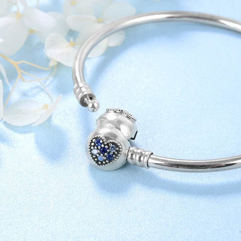 Очаровательные серебряные 925 оригинальные браслеты в форме сердца, красочные синие циркониевые женские браслеты, браслеты, ювелирные украшения, аксессуары