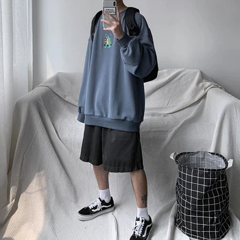 

2019Spring And Autumn New Youth Popular Dinosaur Embroidery Pullover Round Neck Fashion Casual Sweatshirt Blue Navy / White M-XL
