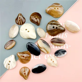 

New Resin Irregular Buttons Shaped Shell Oval 2 Hole Buttons for Garments Sewing Women Coat Windbreaker Buttons 6 Pcs/lot